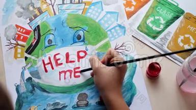 少女画画画海报，环境问题