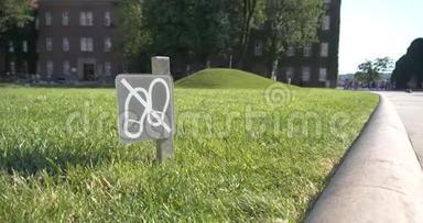 斯洛莫郡克拉科夫夏季草地上有趣的“继续闯入”标志