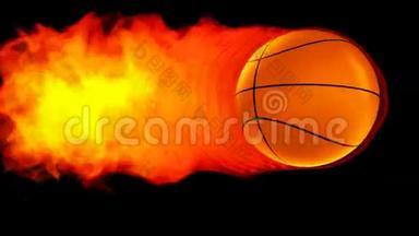 黑色背景下火焰中的篮球火球