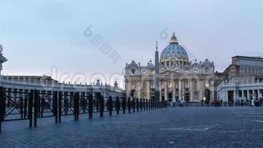 梵蒂冈圣彼得大教堂`黄昏的低视角
