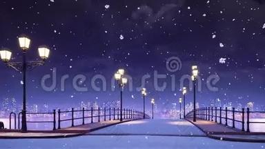 <strong>雪夜</strong>桥和街灯4K