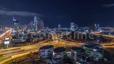 迪拜媒体城，现代建筑空中夜晚时间，阿拉伯联合酋长国
