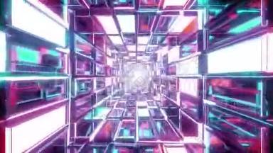 抽象玻璃隧道与发光颜色背景壁纸三维插图运动背景无尽循环
