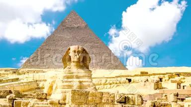 埃及开罗吉萨谷著名狮身人面像与大<strong>金字</strong>塔的<strong>时间</strong>推移