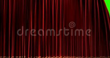 高品质动画完美的红色窗帘开启运动背景，带有色度键