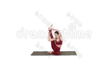运动<strong>瑜伽</strong>女孩<strong>做</strong>健身练习，伸展，<strong>瑜伽</strong>，ParivrittaKraunchasana在白色背景。