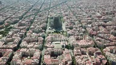巴塞罗那的埃克斯姆普附近的鸟瞰图，它`完美的方形块