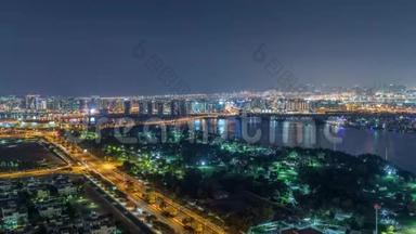 迪拜城市临近运河的夜间节奏