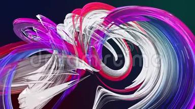 透明美丽的丝带绕圈移动的抽象背景，扭曲的线条，带彩虹的循环三维动画