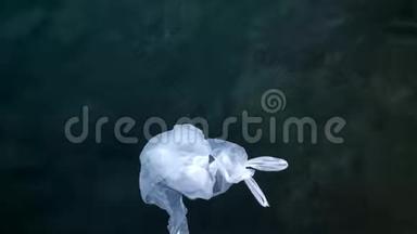 白色塑料袋漂浮在海面上。塑料和污染。保护我们的星球