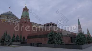 <strong>列宁</strong>`在灰色的阴天阴沉的天空下在红场上的陵墓. 俄罗斯。 莫斯科