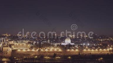 耶路撒冷清真寺<strong>圣殿</strong>山和圆顶夜景