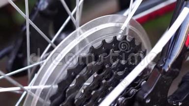 注意零件的自行车润滑。 用喷油器清洗和润滑自行车链条和变速箱。