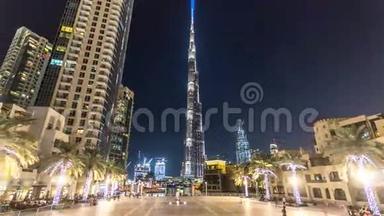 迪拜市中心和阿联酋迪拜的哈利法塔时间超移