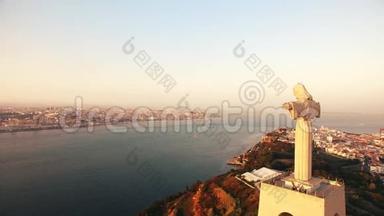 基督雕像基督基督山王基督山雷里斯本阿尔马达在日落鸟瞰