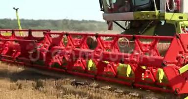 联合收割机在麦田上的作用。 收获是从田间采集成熟作物的过程。 职业介绍所
