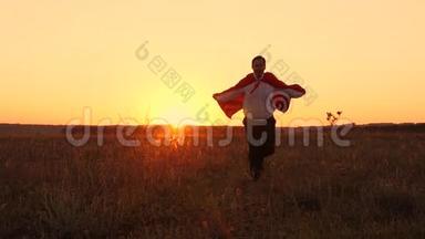 穿着红色雨衣的<strong>超人</strong>乘着夕阳飞向他的梦想，笑了。 商人英雄。 <strong>漫画</strong>