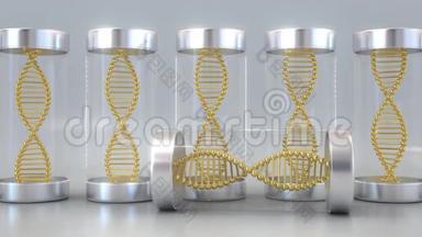 实验室用金DNA分子模型。 基因相关概念三维动画
