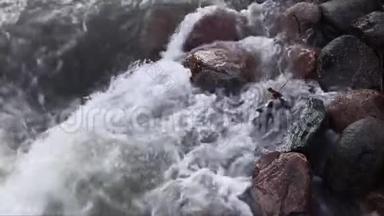 水流湍急的小溪在巨石上奔腾