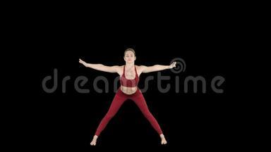 前弯式体式瑜伽姿势的年轻女子，阿尔法通道
