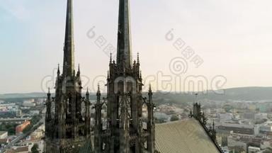 欧洲、捷克共和国、布尔诺具有<strong>地标</strong>的城市景观-老城区的鸟瞰图