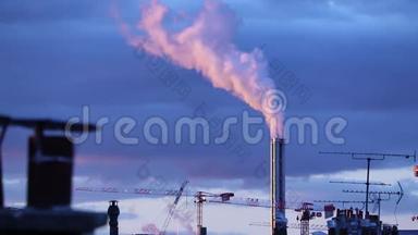 大气空气污染来自工业烟雾从吸烟管道和起重机旁吸烟管道，生态问题