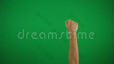 手势色度键包。 绿色屏幕背景下的20手势。 人手靠近显示触摸屏幕的多点触摸手势：