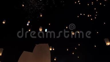 千盏灯笼漂浮在洛伊克拉通夜空泰国著名的节日