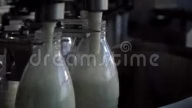 牛奶生产线。牛奶厂自动化生产线。乳品厂塑料瓶倒牛奶