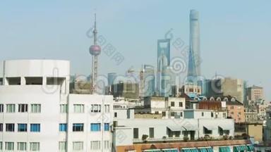 上海城。 黄埔区和<strong>陆家嘴</strong>区在晴天。 中国。 鸟瞰图