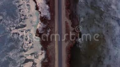 <strong>春日</strong>用无人机捕捉到的冰冻湖面的鸟瞰图