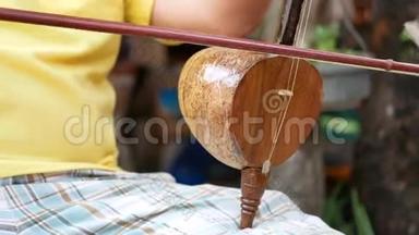 在拉纳地区或泰国北部使用的两根或三根尖刺小提琴，将萨勒演奏完毕