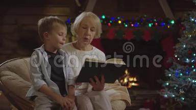 老太太为她的孙子读<strong>童话故事</strong>，在圣诞夜和他说话