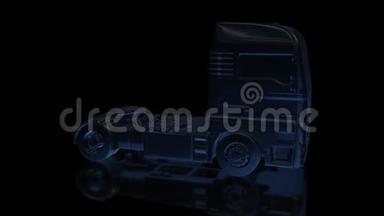 欧元卡车。 黑色光泽模型大卡车360度旋转。 循环无缝