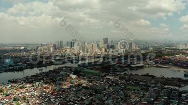 马尼拉，菲律宾首都鸟瞰图.. 城市景观马尼拉。 城市住宅区和商业中心