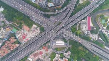 中国广州日复杂公路枢纽。 空中垂直自上而下视图