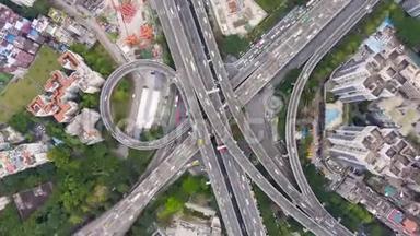 中国广州复杂公路枢纽。 空中垂直自上而下视图