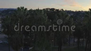 加州洛杉矶回声公园附近的Silverlake附近棕榈树起伏的山丘和房屋的鸟瞰图