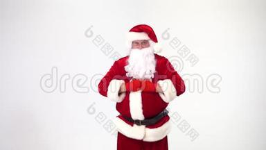 圣诞节。 <strong>圣诞老人</strong>在白色的背景上，戴着红色的蝴蝶结，用于拳击和拳击。 一个人的<strong>形象</strong>