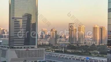 阿拉伯联合酋长国日落时分迪拜城市景观展示al barsha地区