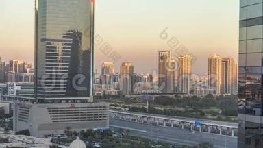 阿拉伯联合酋长国日落时分迪拜城市景<strong>观展</strong>示al barsha地区