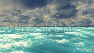 在阳光明媚的夏日，用帆船观看<strong>蓝色</strong>的海洋。 夏季<strong>舞台</strong>。