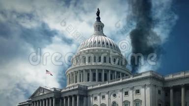吸烟<strong>美国国会</strong>大厦-战争、恐怖主义概念