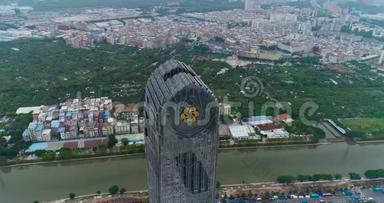 中国美丽的高楼，中国生活的对比，一座以美丽为背景的高楼