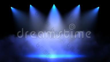 舞台上有现场照明，空场景用于表演，<strong>颁奖</strong>典礼或深蓝色<strong>背景</strong>上的广告。 摆动运动