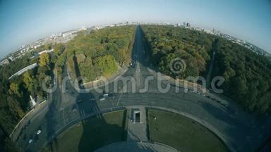 从胜利柱向德国柏林主要城市地标的Fisheye镜头视图