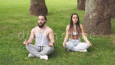 年轻夫妇在<strong>户外做瑜伽</strong>