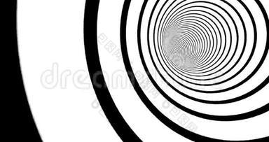 光学3d错觉图像。 单色条纹隧道内部运动。 黑白催眠螺旋动画.. 无止境
