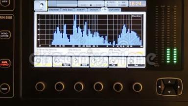 显示DJ混合控制台。 声音脉冲显示了一个声音峰值的图表。 高质量声音观测