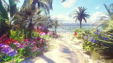 美丽的风景，美丽的海滩，美丽的花草树木，蓝天和白沙
